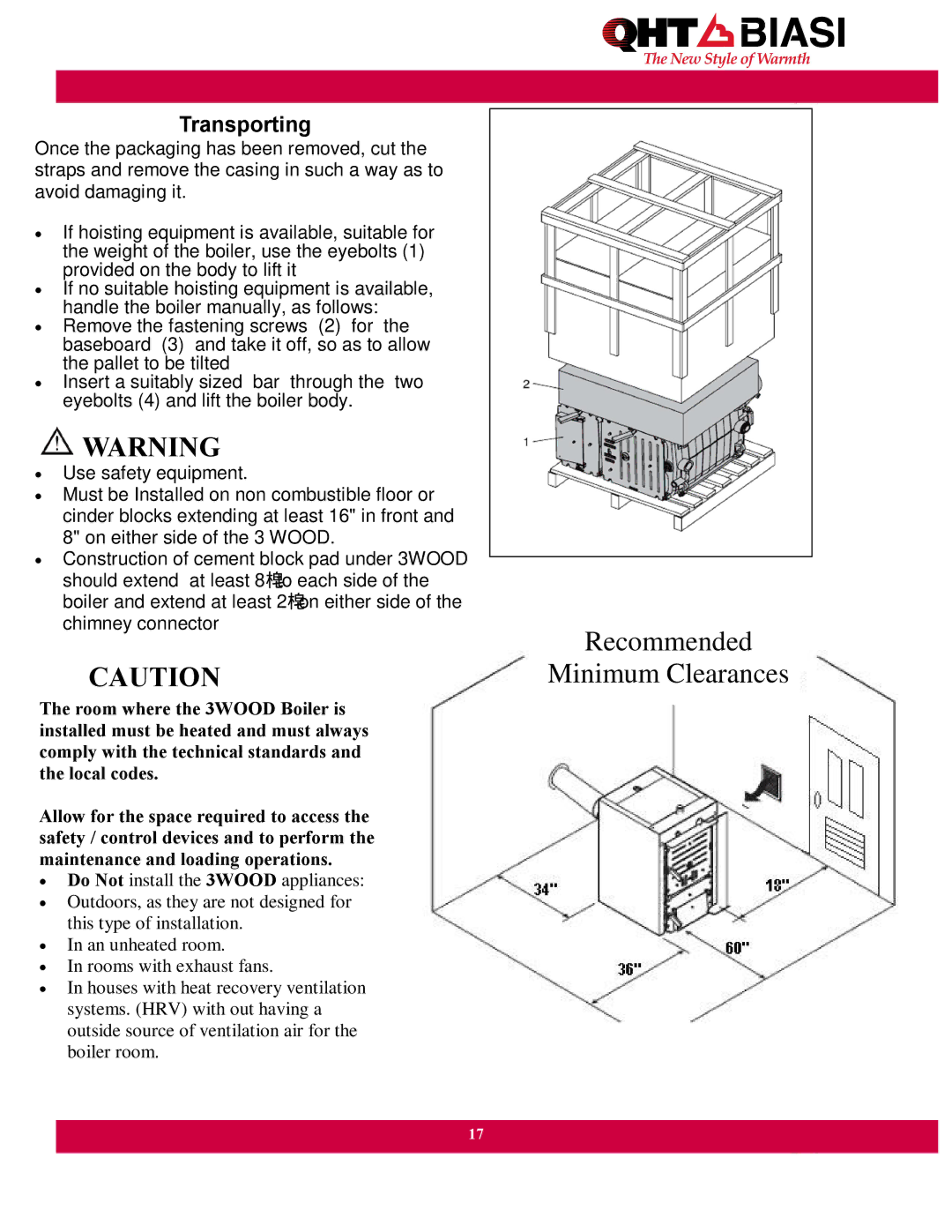 QHT Boiler manual Recommended Minimum Clearances 