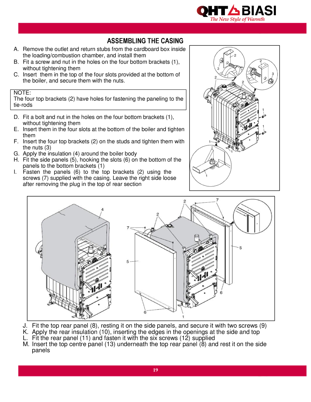 QHT Boiler manual Assembling the Casing 