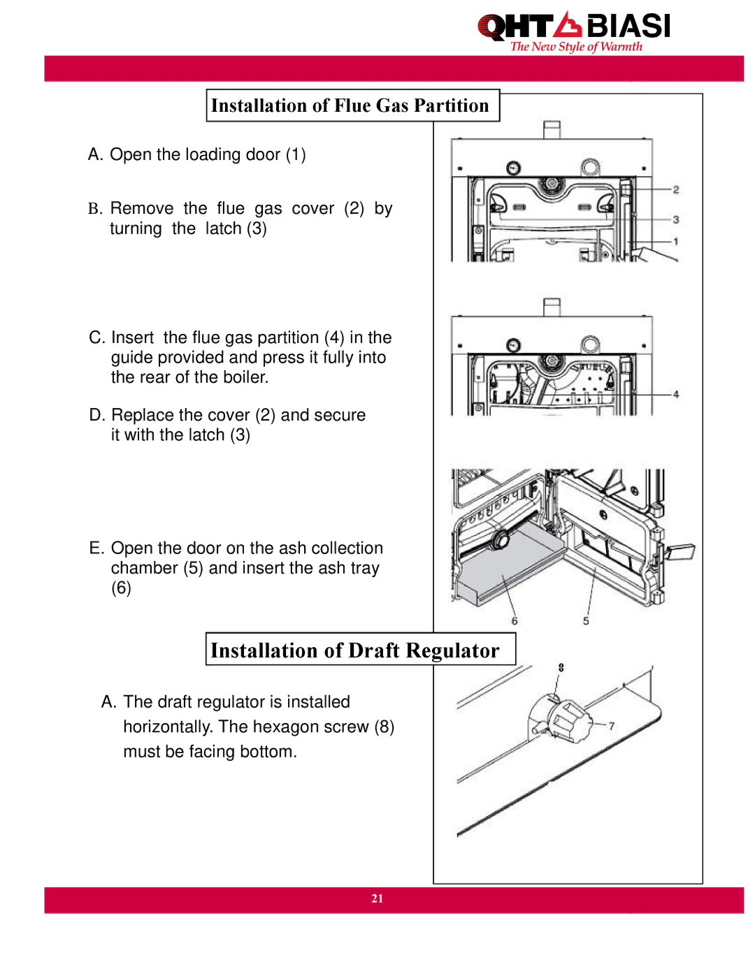 QHT Boiler manual Installation of Draft Regulator, Installation of Flue Gas Partition 