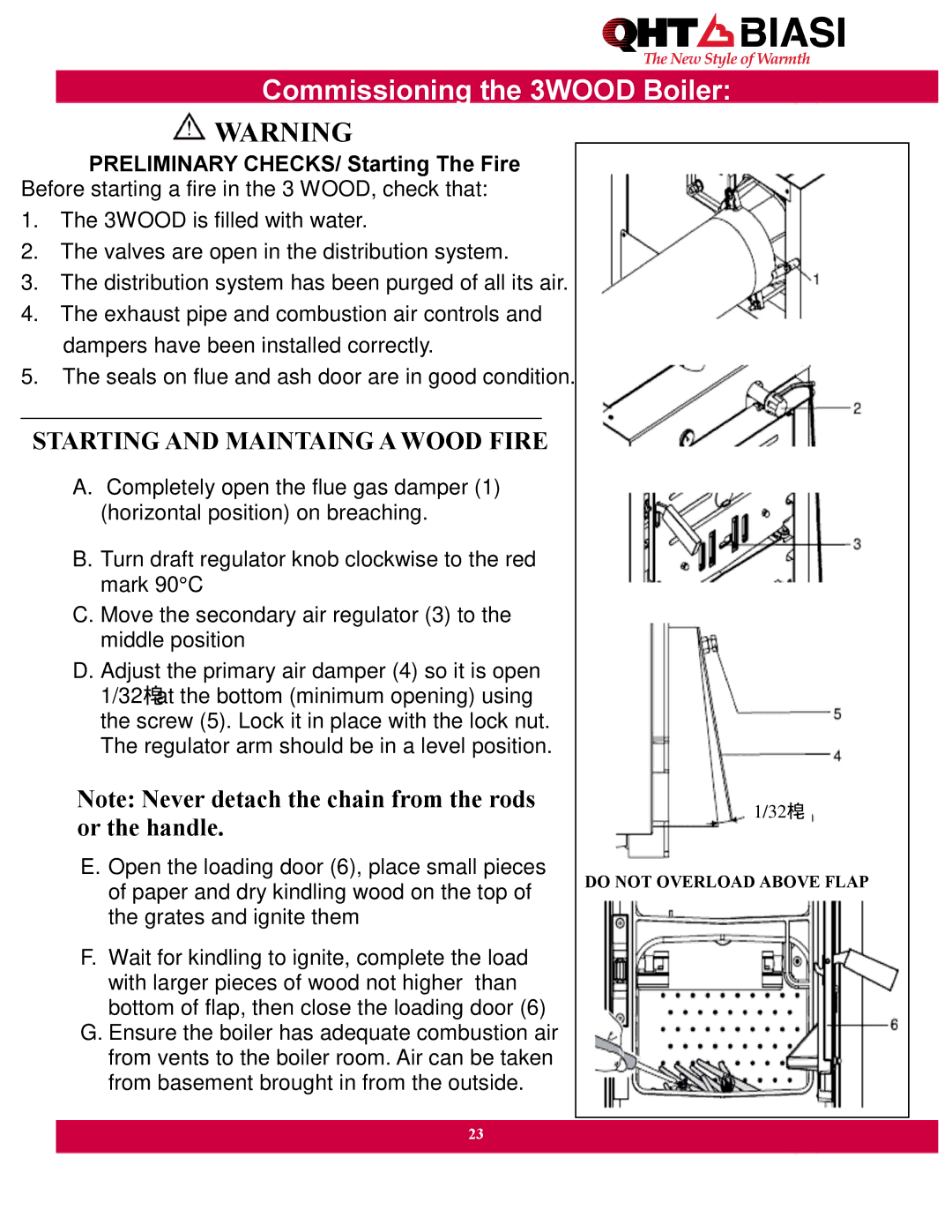 QHT manual Commissioning the 3WOOD Boiler, Or the handle 