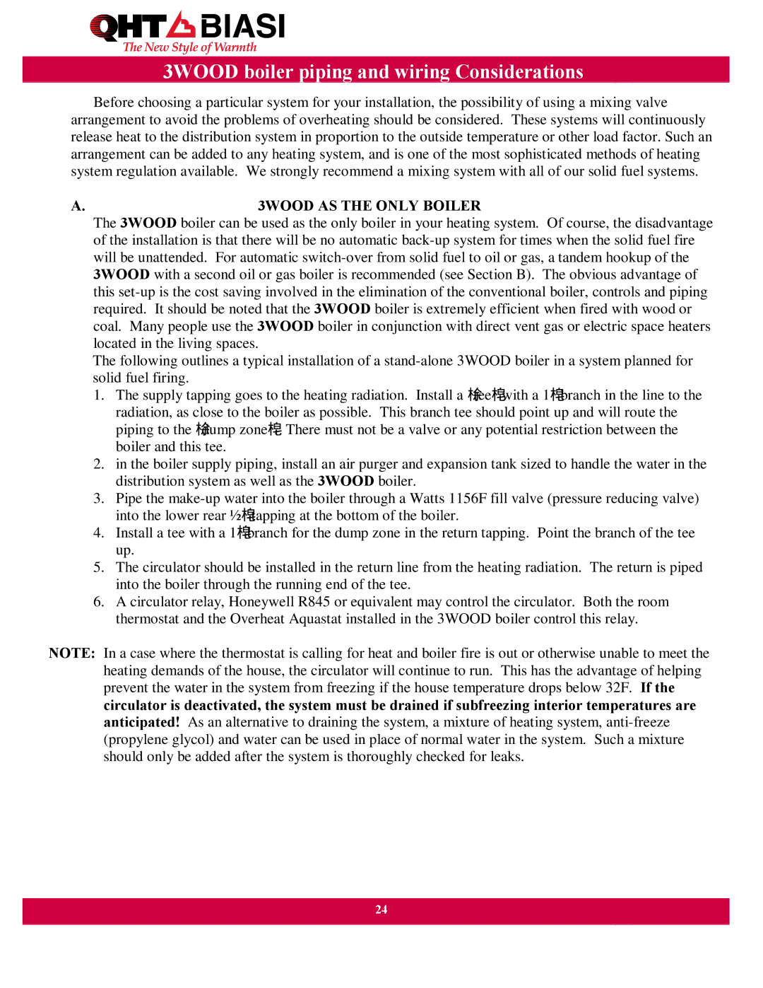 QHT Boiler manual 3WOOD boiler piping and wiring Considerations 