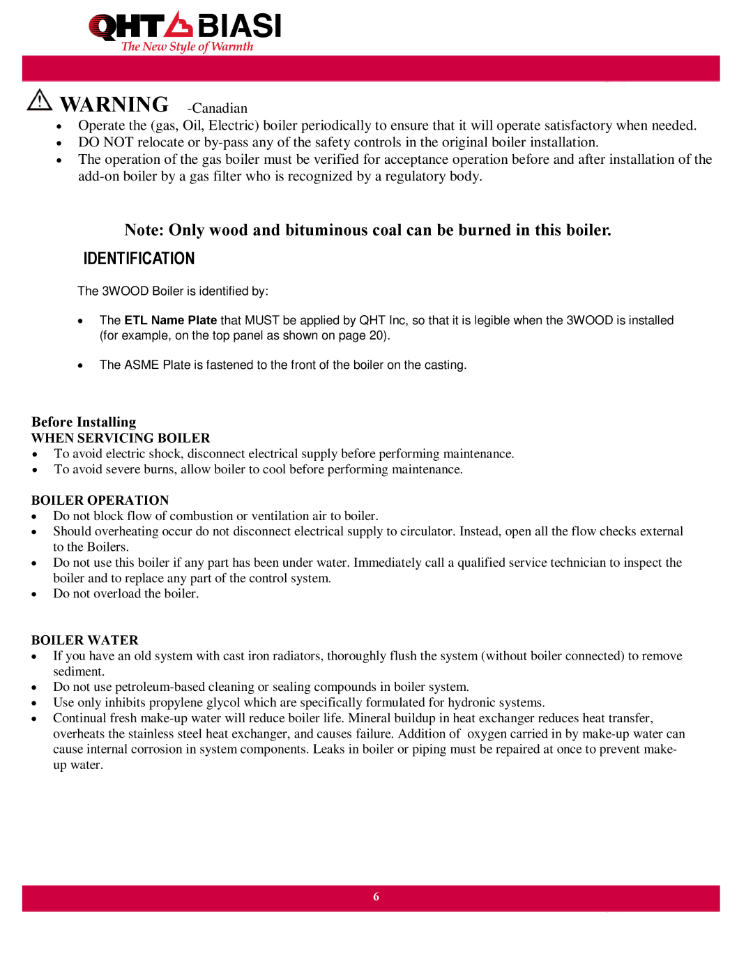 QHT Boiler manual Identification 