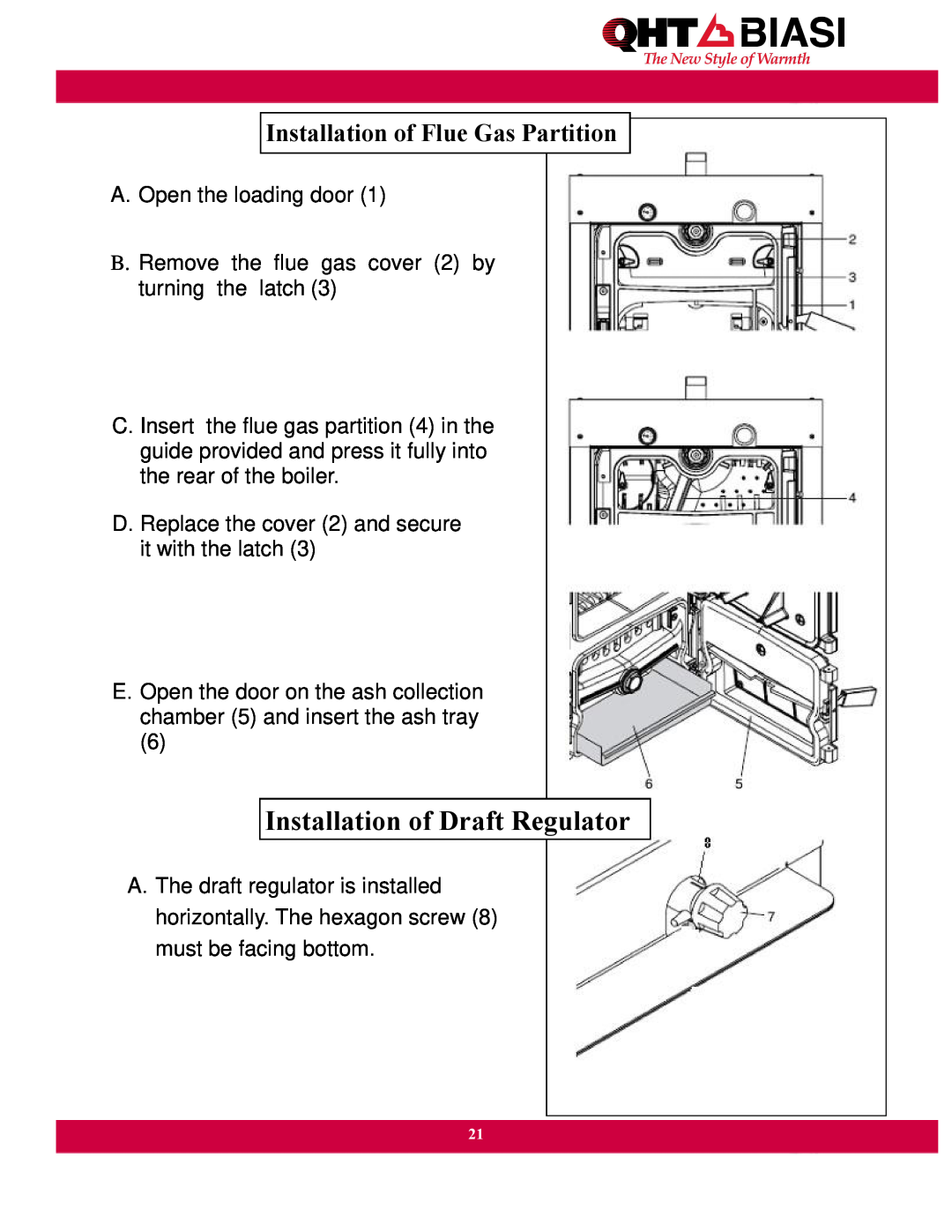QHT Boiler manual Installation of Draft Regulator, Installation of Flue Gas Partition 