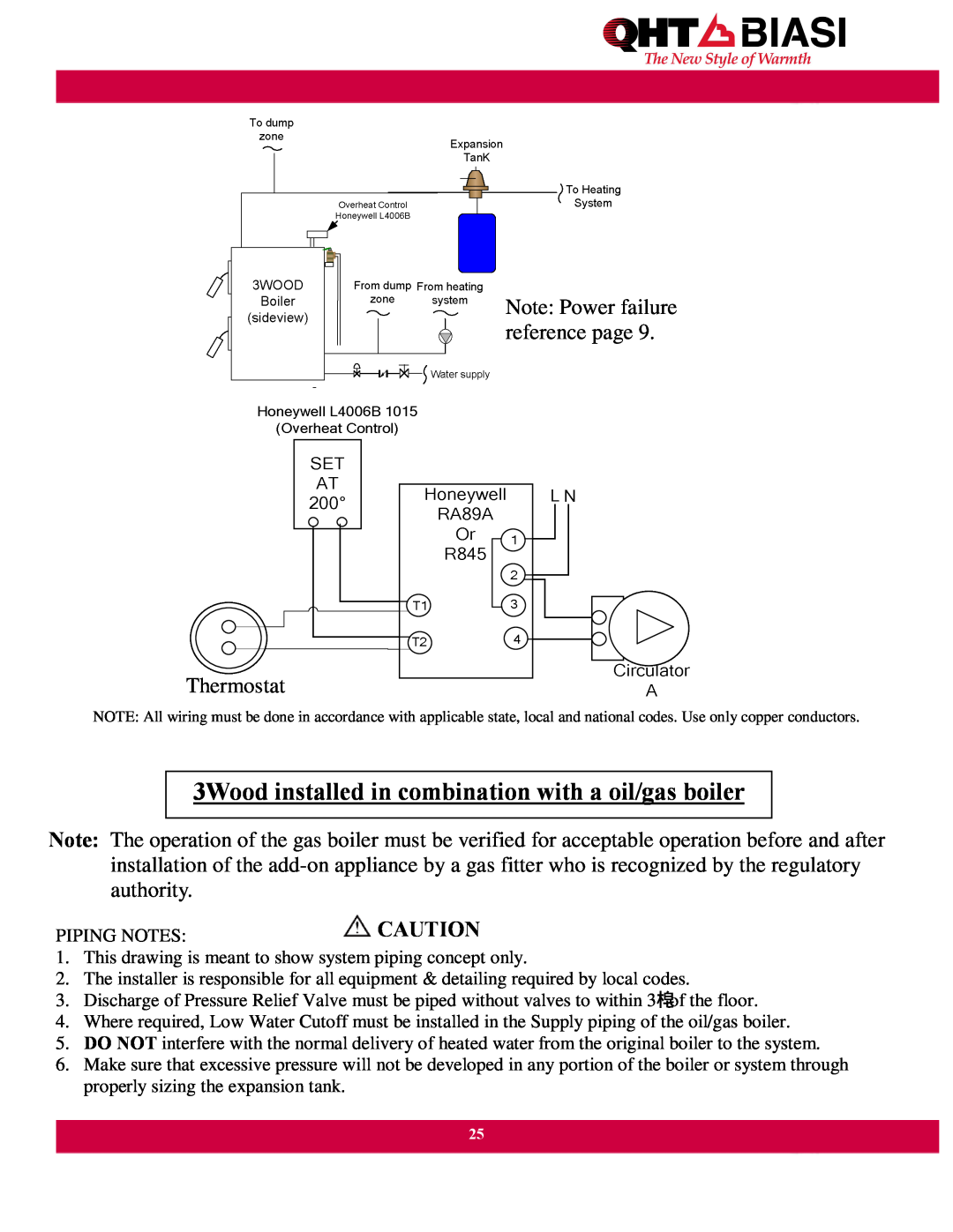 QHT Boiler manual Thermostat, Note Power failure reference page 