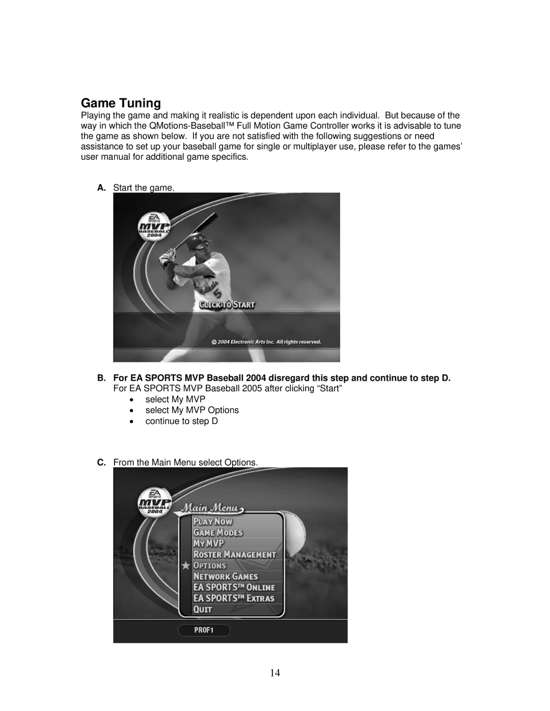 QMotions Baseball game manual Game Tuning 