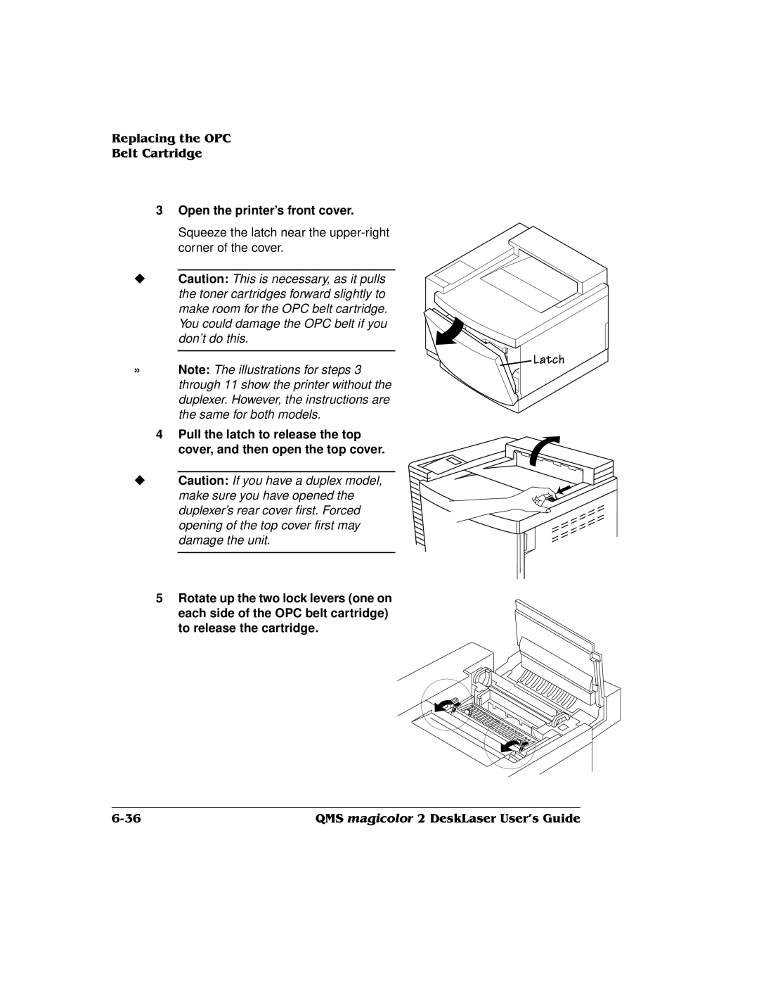 QMS 1800486-001C, QMS magicolor 2 DeskLaser manual Open the printer’s front cover 