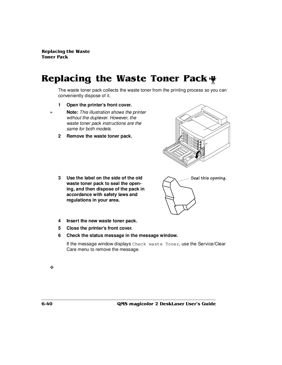 QMS 1800486-001C, QMS magicolor 2 DeskLaser manual Open the printer’s front cover 