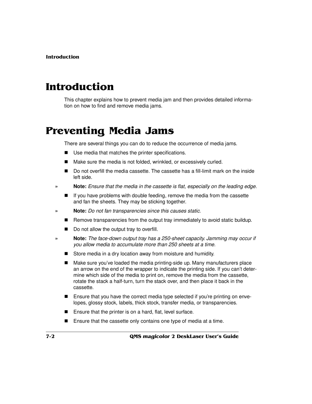 QMS 1800486-001C, QMS magicolor 2 DeskLaser manual » Note Do not fan transparencies since this causes static 