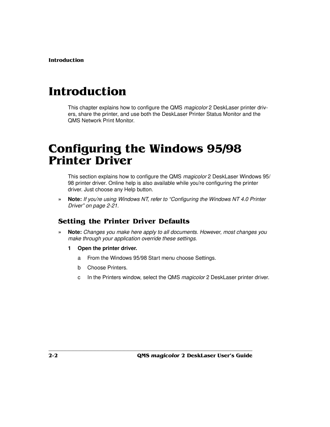 QMS 1800486-001C, QMS magicolor 2 DeskLaser manual Open the printer driver 