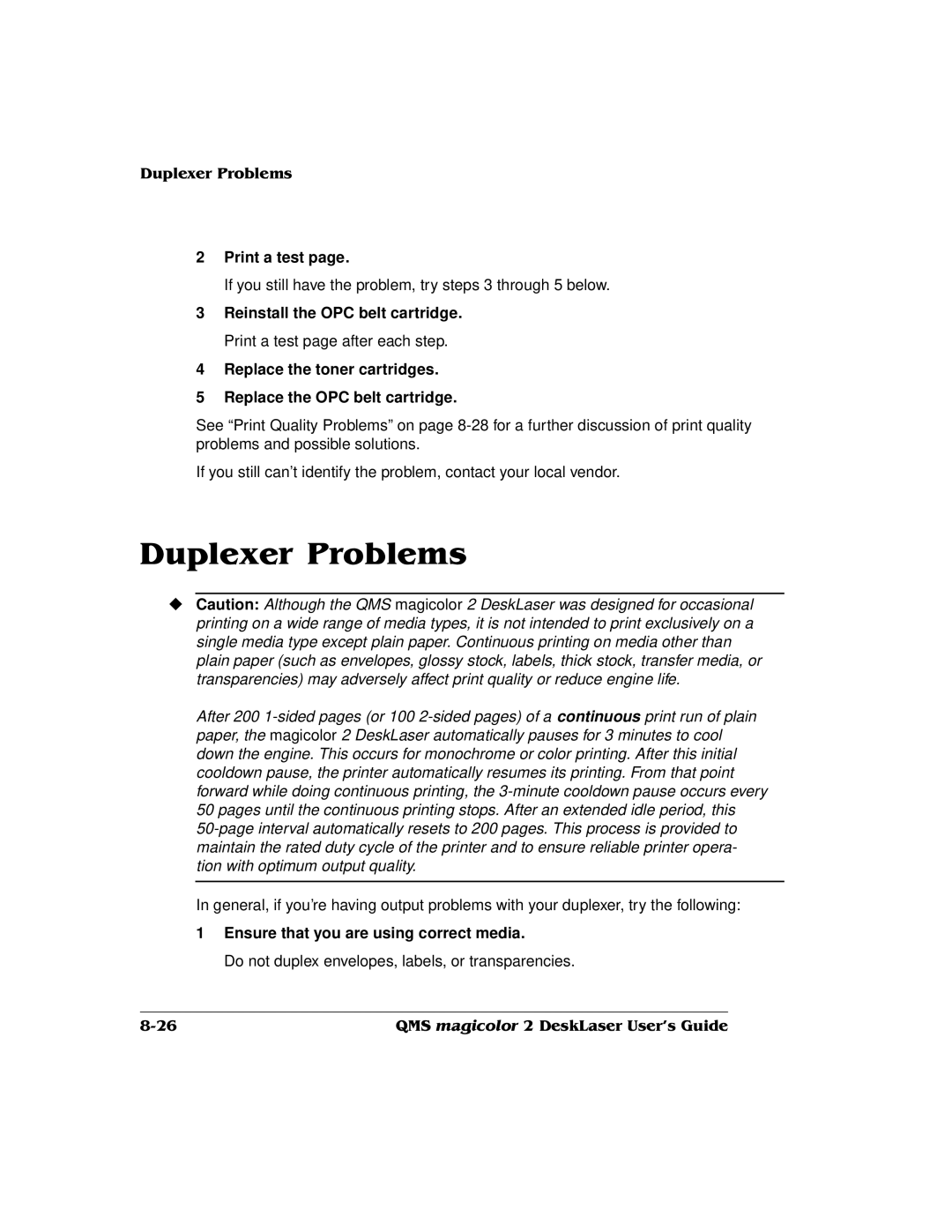 QMS 1800486-001C, QMS magicolor 2 DeskLaser manual Print a test, Ensure that you are using correct media 