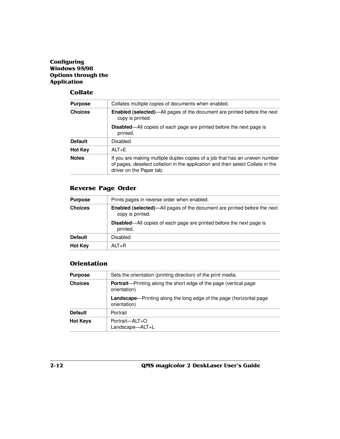 QMS 1800486-001C, QMS magicolor 2 DeskLaser manual Alt+E, Hot Keys 