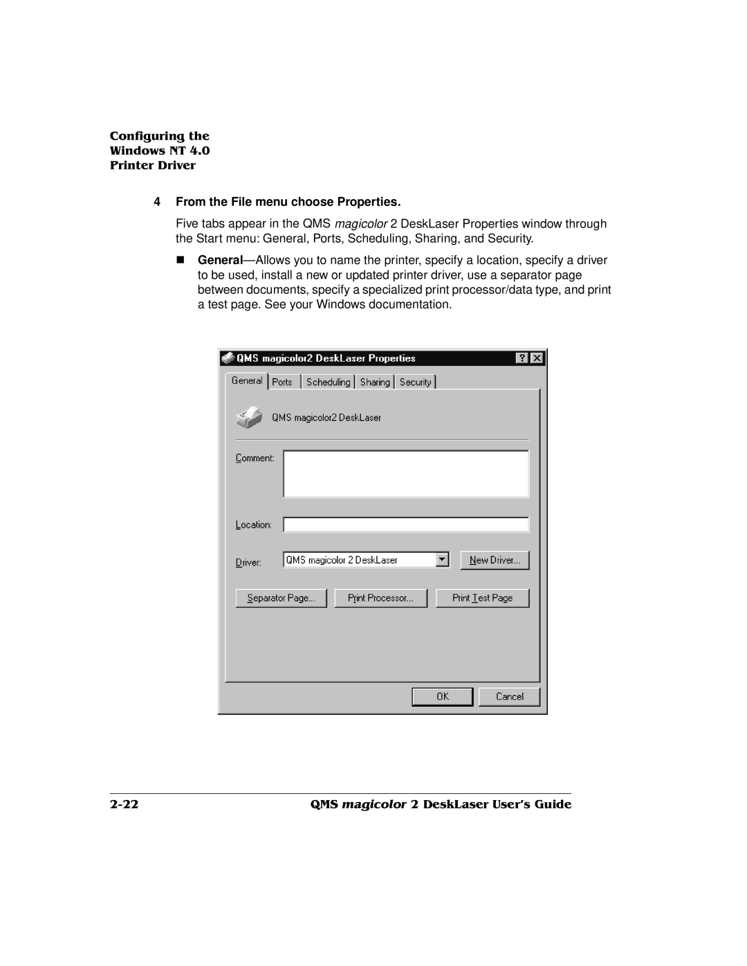 QMS 1800486-001C, QMS magicolor 2 DeskLaser manual From the File menu choose Properties 