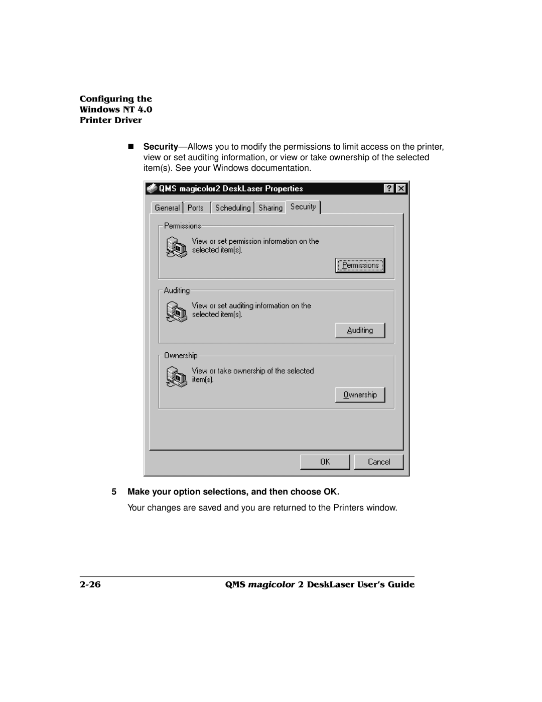 QMS 1800486-001C, QMS magicolor 2 DeskLaser manual Make your option selections, and then choose OK 