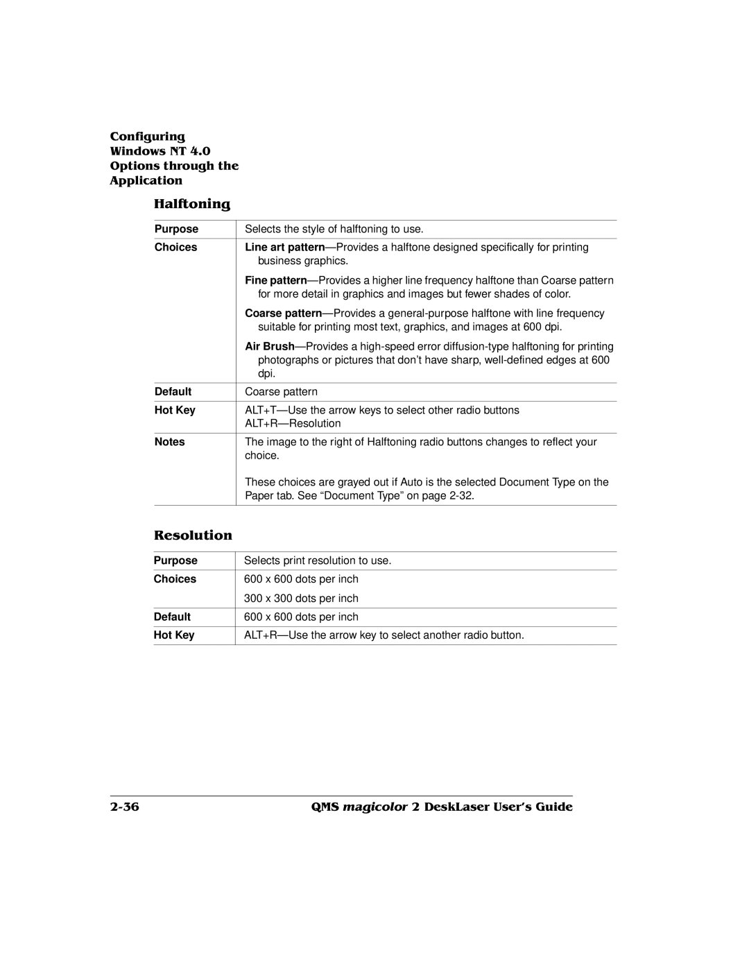 QMS 1800486-001C, QMS magicolor 2 DeskLaser manual ALT+R-Use the arrow key to select another radio button 