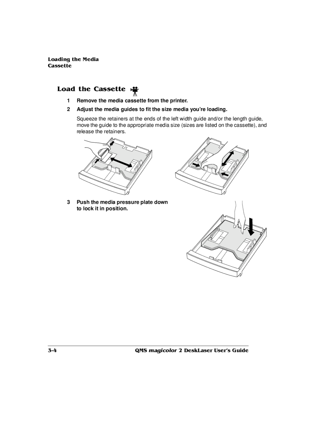 QMS 1800486-001C, QMS magicolor 2 DeskLaser manual Push the media pressure plate down to lock it in position 