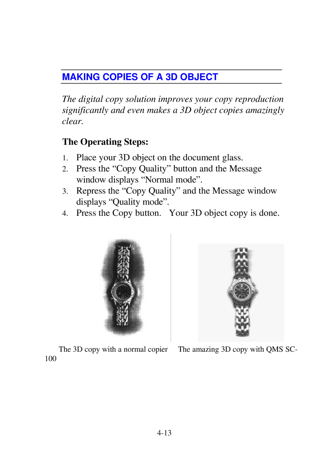 QMS SC-100 user manual Making Copies of a 3D Object 