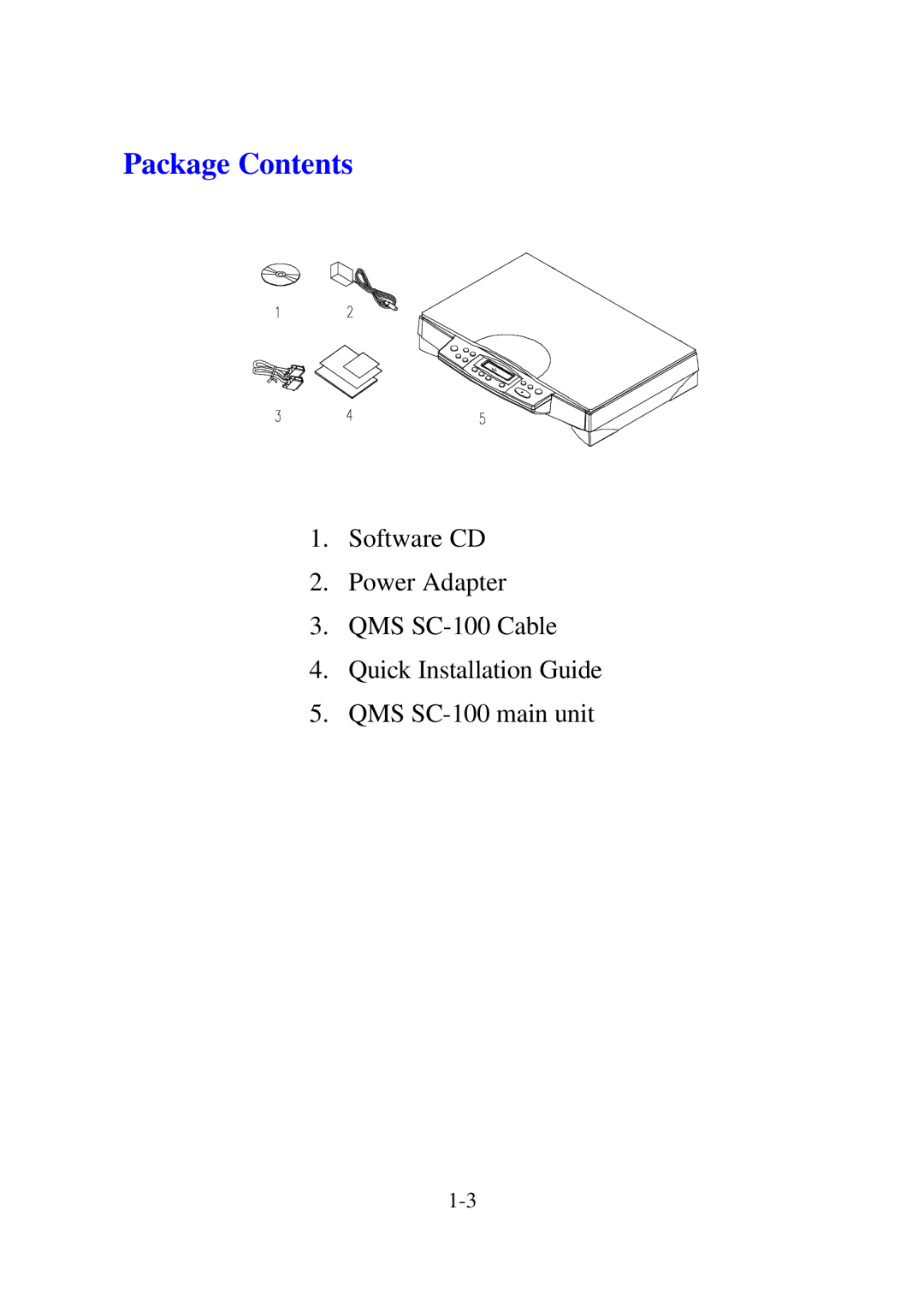 QMS SC-100 user manual Package Contents 