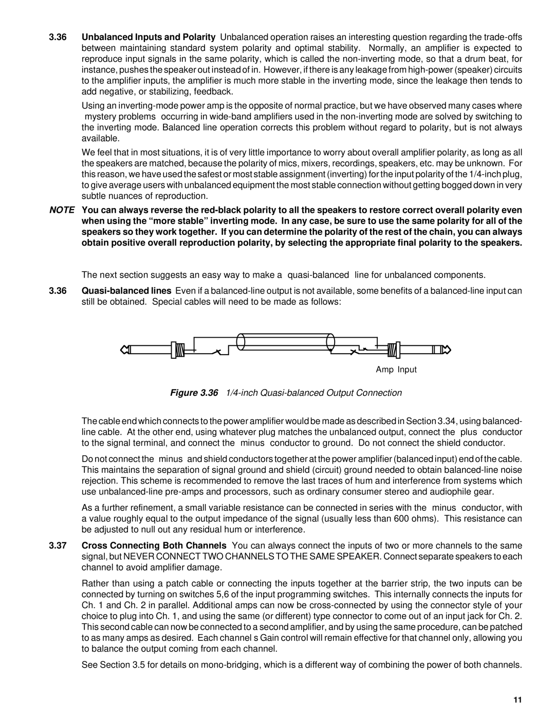 QSC Audio 1200, 1100, 1400, 1700 owner manual 36 1/4-inch Quasi-balanced Output Connection 