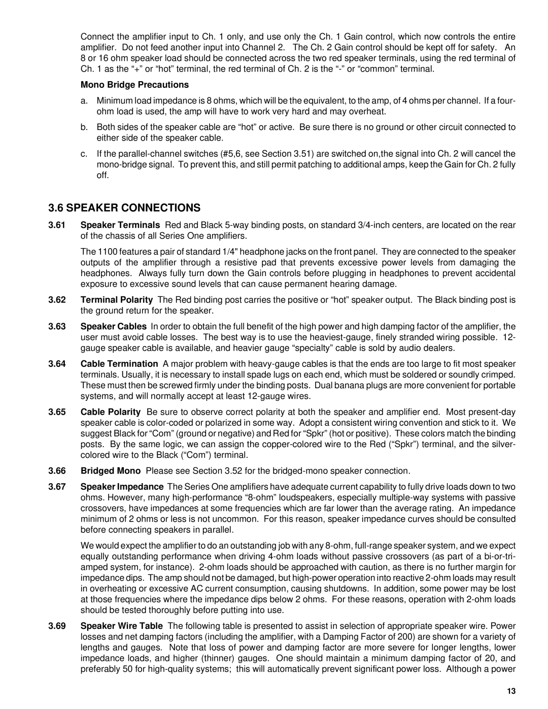 QSC Audio 1400, 1100, 1700, 1200 owner manual Speaker Connections, Mono Bridge Precautions 