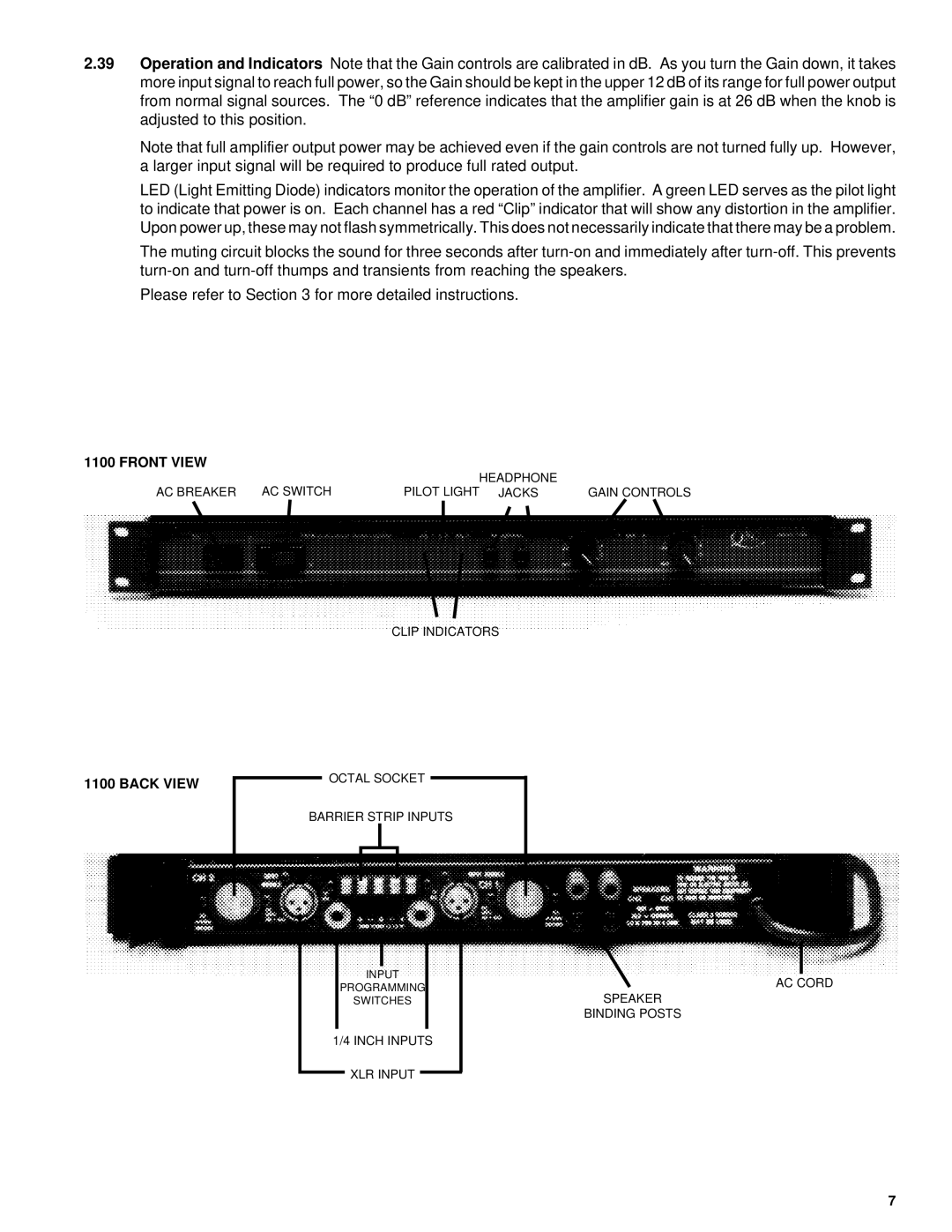 QSC Audio 1200, 1100, 1400, 1700 owner manual Front View, Back View 