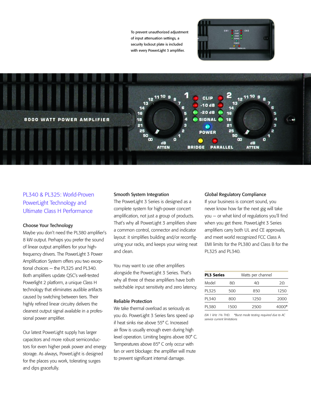 QSC Audio 3 Series manual PL340 & PL325 World-Proven, PowerLight Technology and, Ultimate Class H Performance 