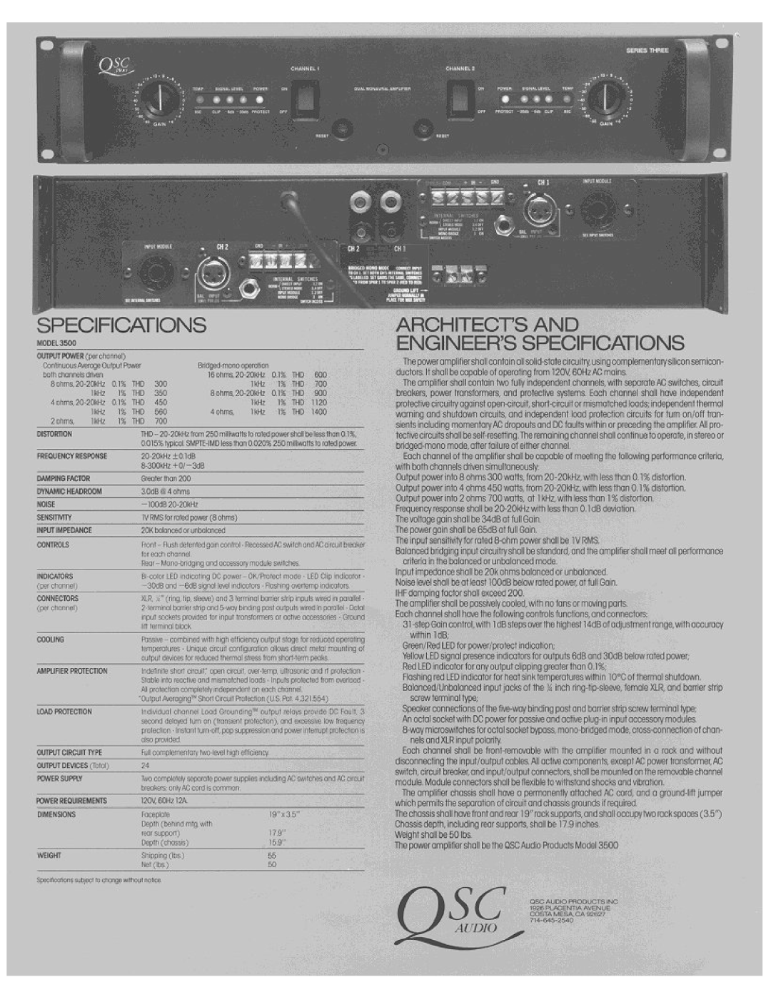 QSC Audio 3500 manual 