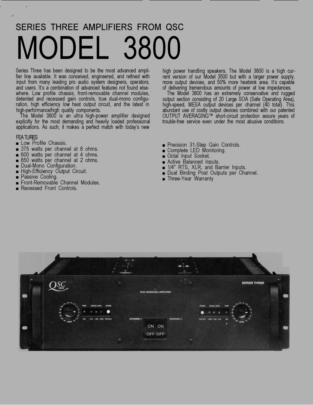 QSC Audio 3800 warranty Model 