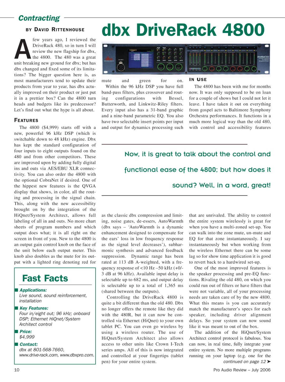 QSC Audio 4800 manual Fast Facts, Contracting 