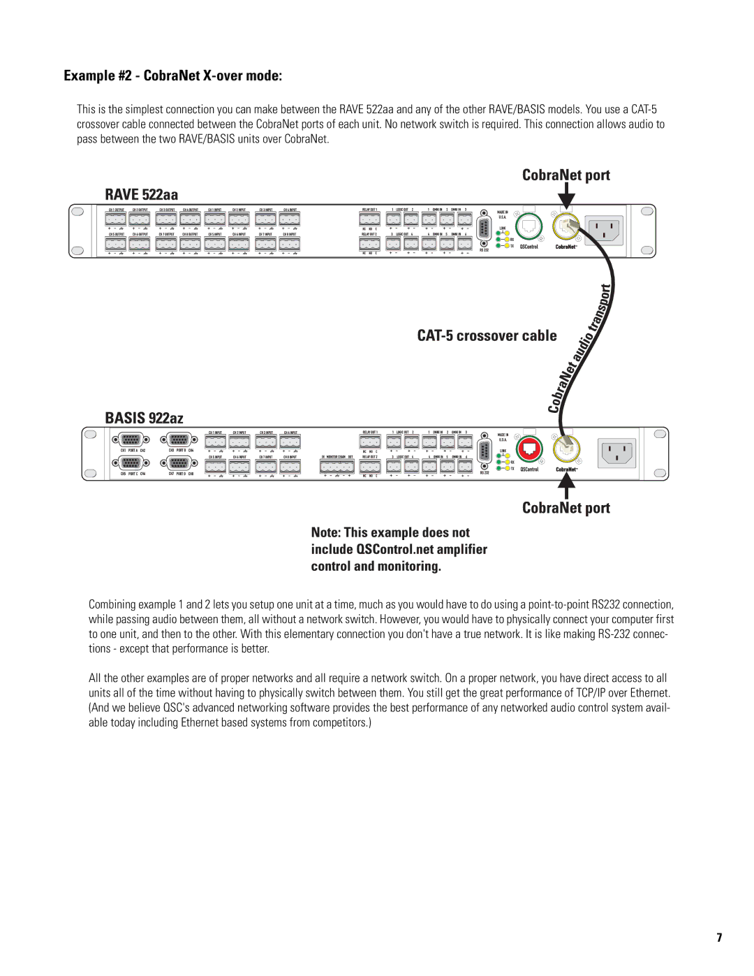 QSC Audio 522AA manual Example #2 CobraNet X-over mode 