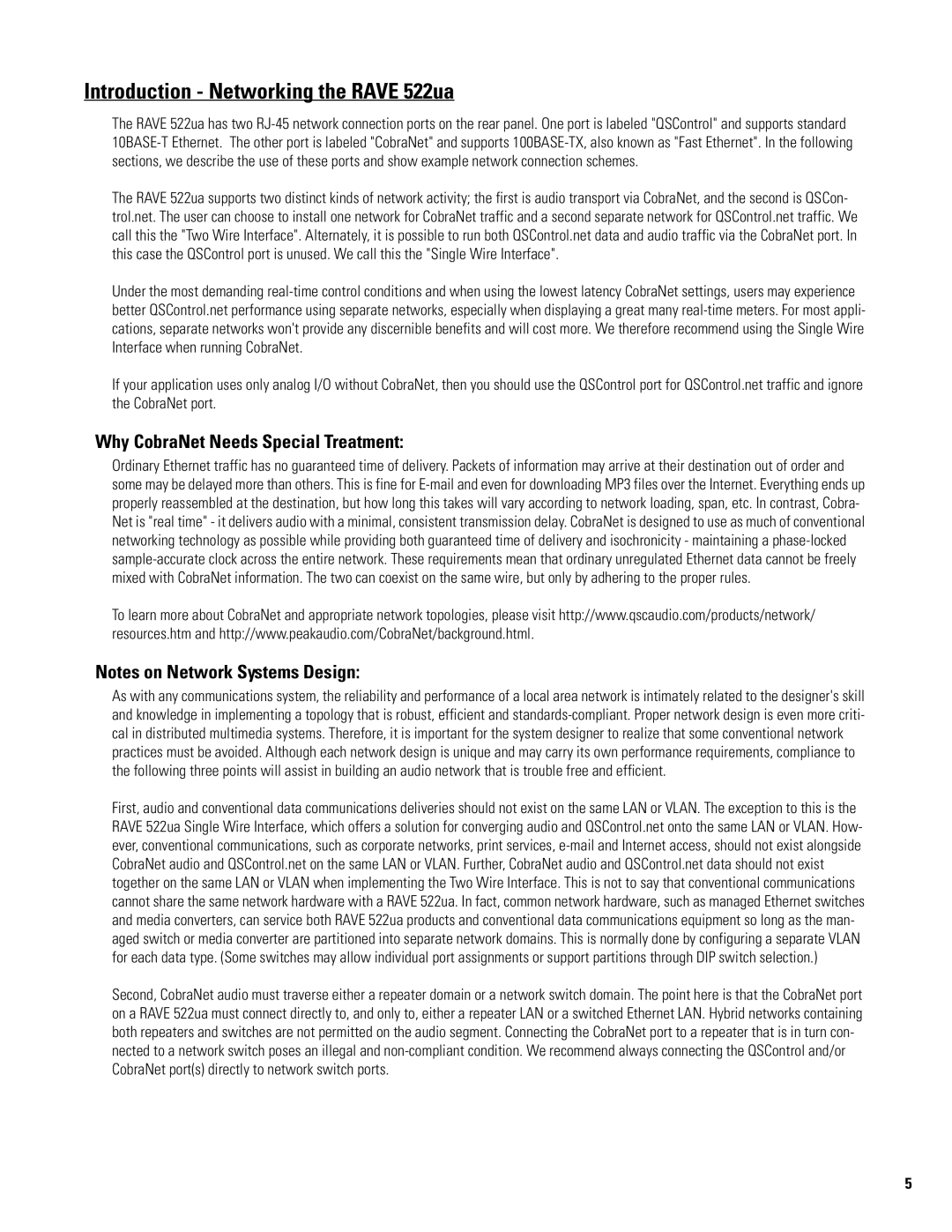 QSC Audio manual Introduction Networking the Rave 522ua, Why CobraNet Needs Special Treatment 