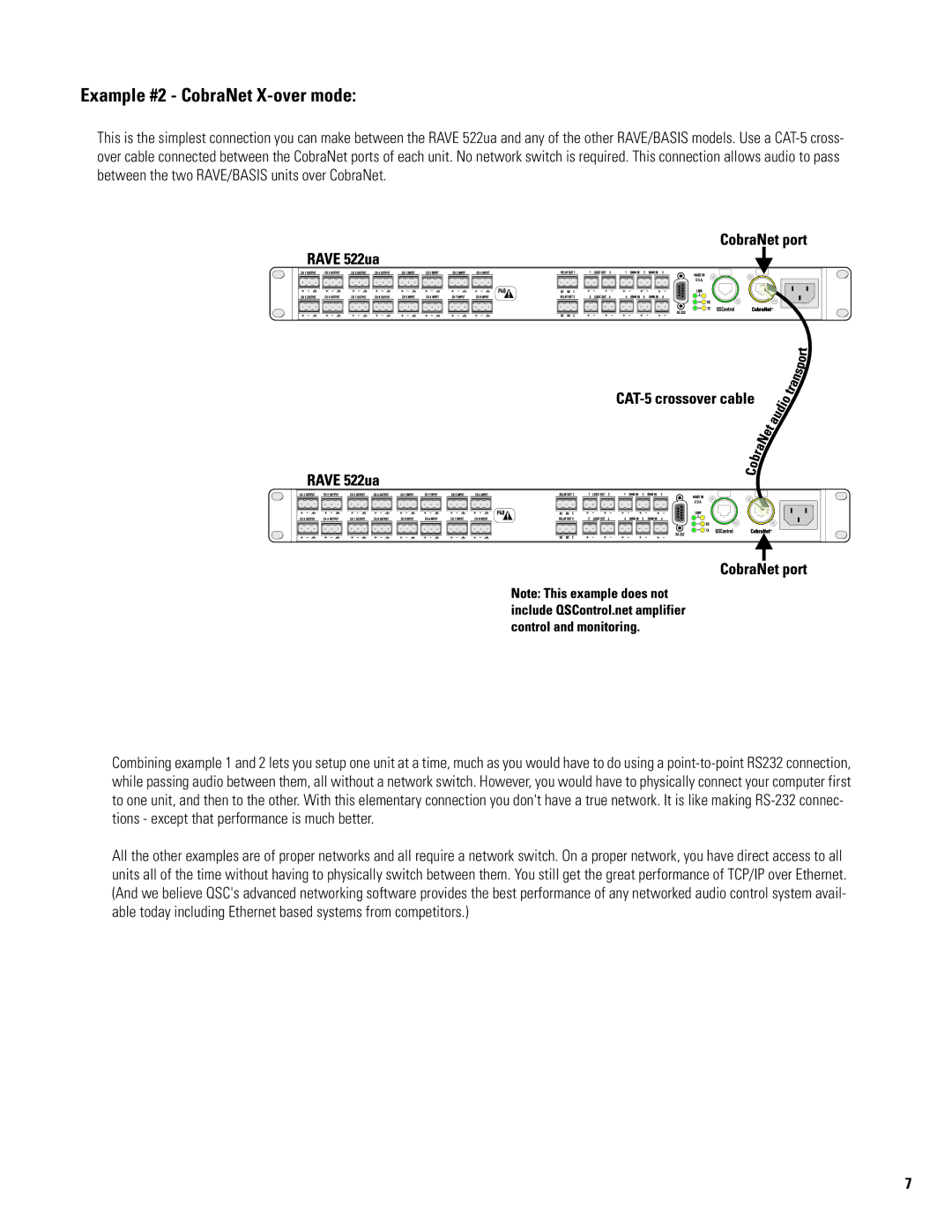 QSC Audio 522ua manual Example #2 CobraNet X-over mode 