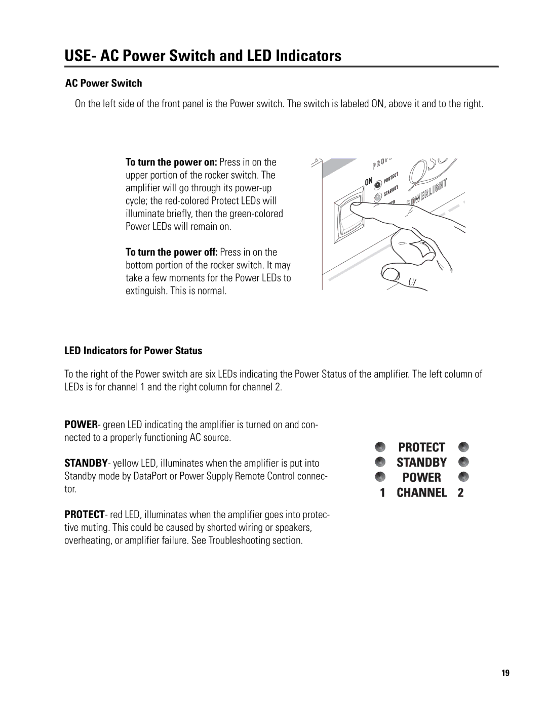 QSC Audio 6.0 II user manual USE- AC Power Switch and LED Indicators, LED Indicators for Power Status 