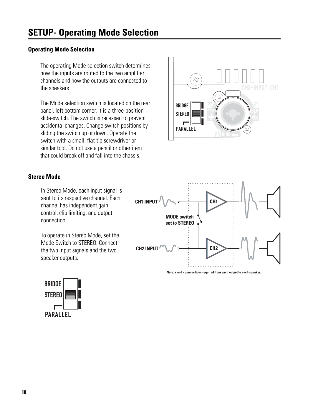 QSC Audio 6.0 II user manual SETUP- Operating Mode Selection, Stereo Mode 