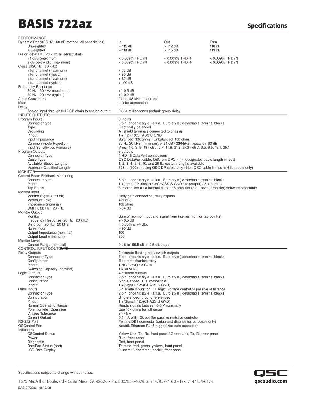 QSC Audio manual Basis 722az 