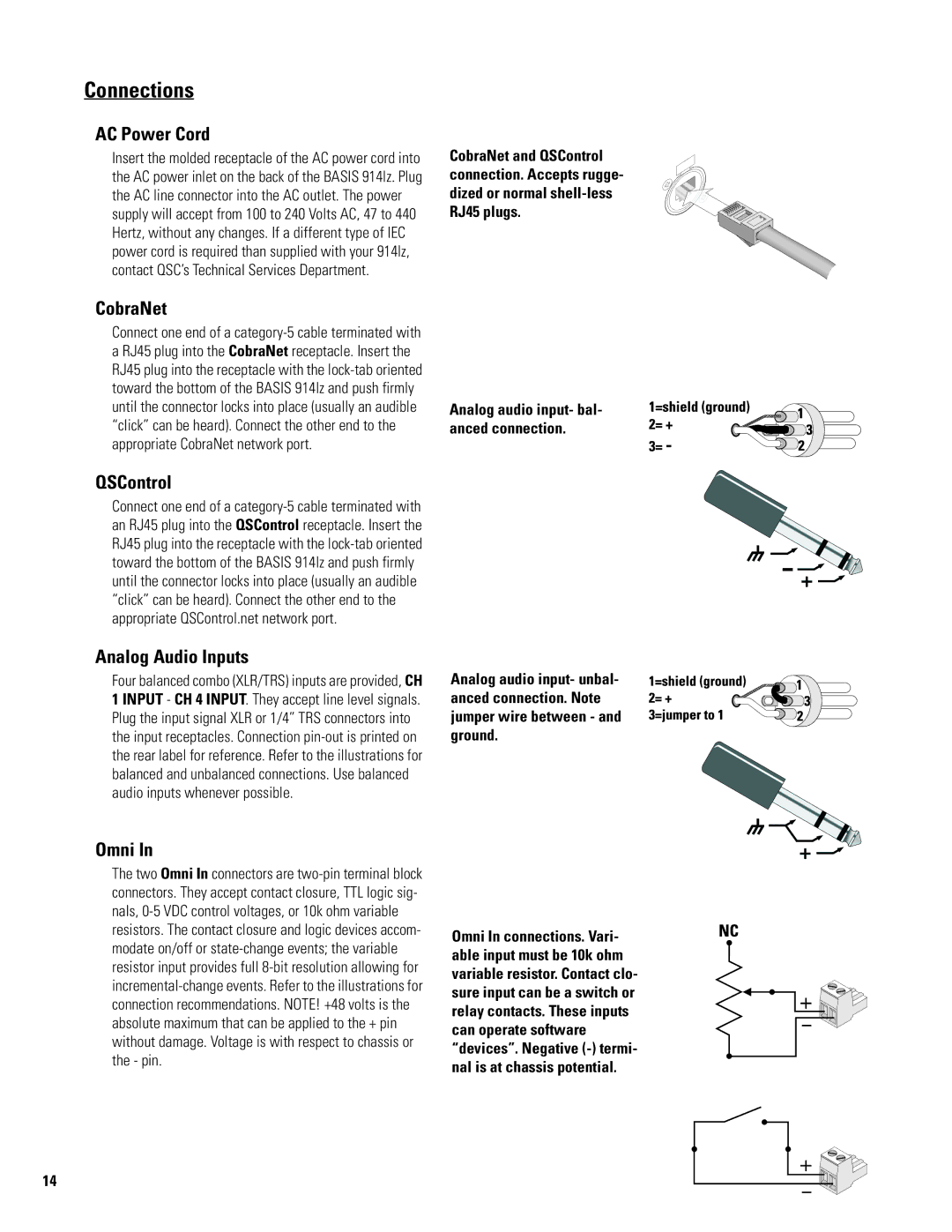 QSC Audio 914LZ manual Connections 