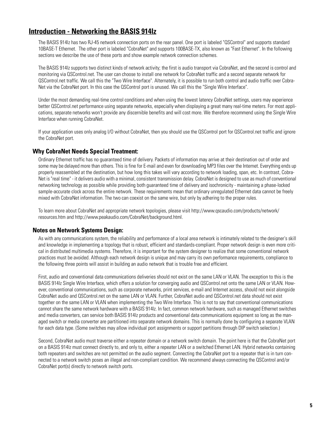 QSC Audio 914LZ manual Introduction Networking the Basis 914lz, Why CobraNet Needs Special Treatment 