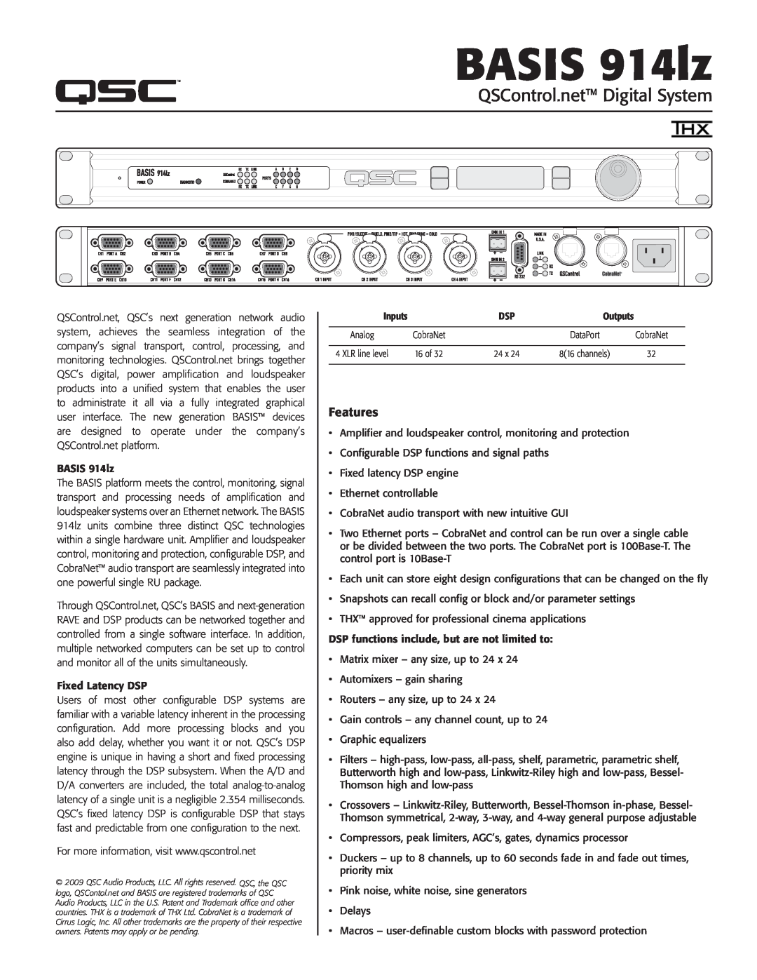 QSC Audio 914LZ manual BASIS 914lz, TD-000200-00rev.A 