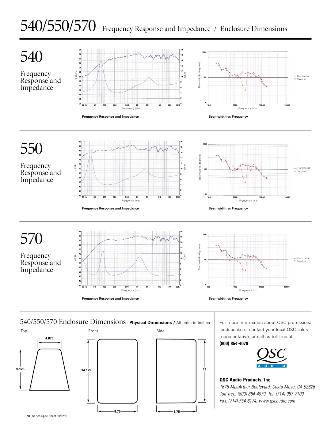 QSC Audio ACE 570, ACE 540, ACE 550 specifications QSC Audio Products, Inc 