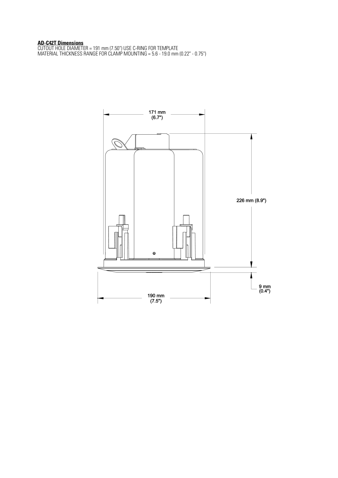 QSC Audio user manual AD-C42T Dimensions 