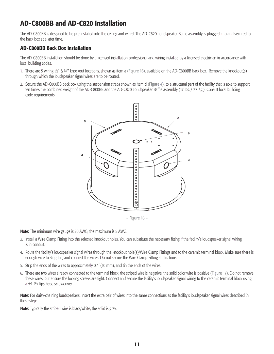 QSC Audio AD-C821, AD-C1200 user manual AD-C800BB and AD-C820 Installation, AD-C800BB Back Box Installation 