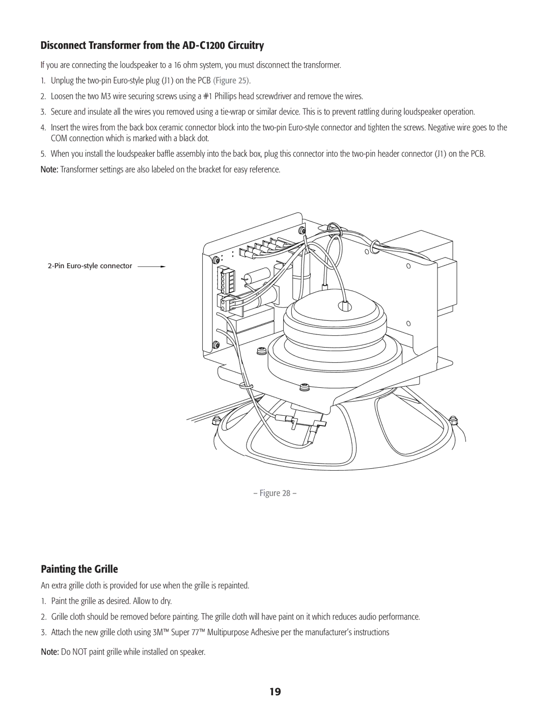 QSC Audio AD-C821, AD-C820 user manual Disconnect Transformer from the AD-C1200 Circuitry, Painting the Grille 