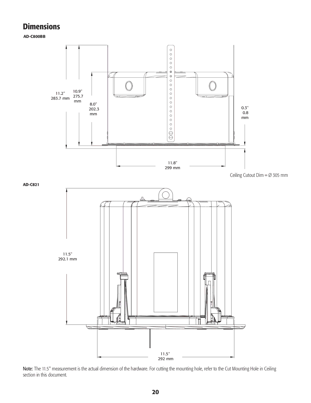 QSC Audio AD-C821, AD-C820, AD-C1200 user manual Dimensions 