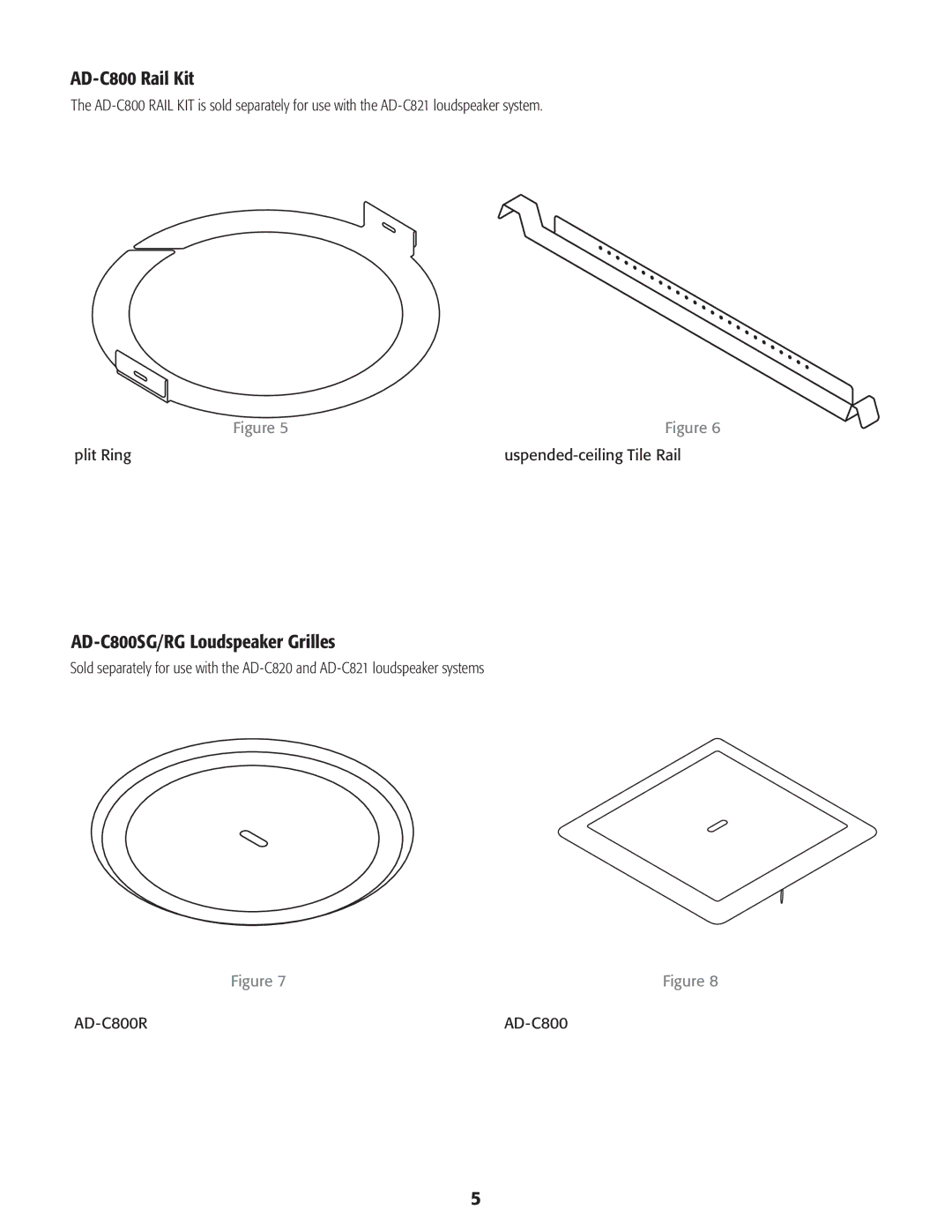 QSC Audio AD-C821, AD-C820, AD-C1200 user manual AD-C800 Rail Kit, AD-C800SG/RG Loudspeaker Grilles 