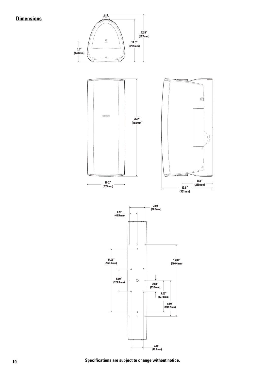 QSC Audio I-282H, AD-S282HT manual Dimensions 