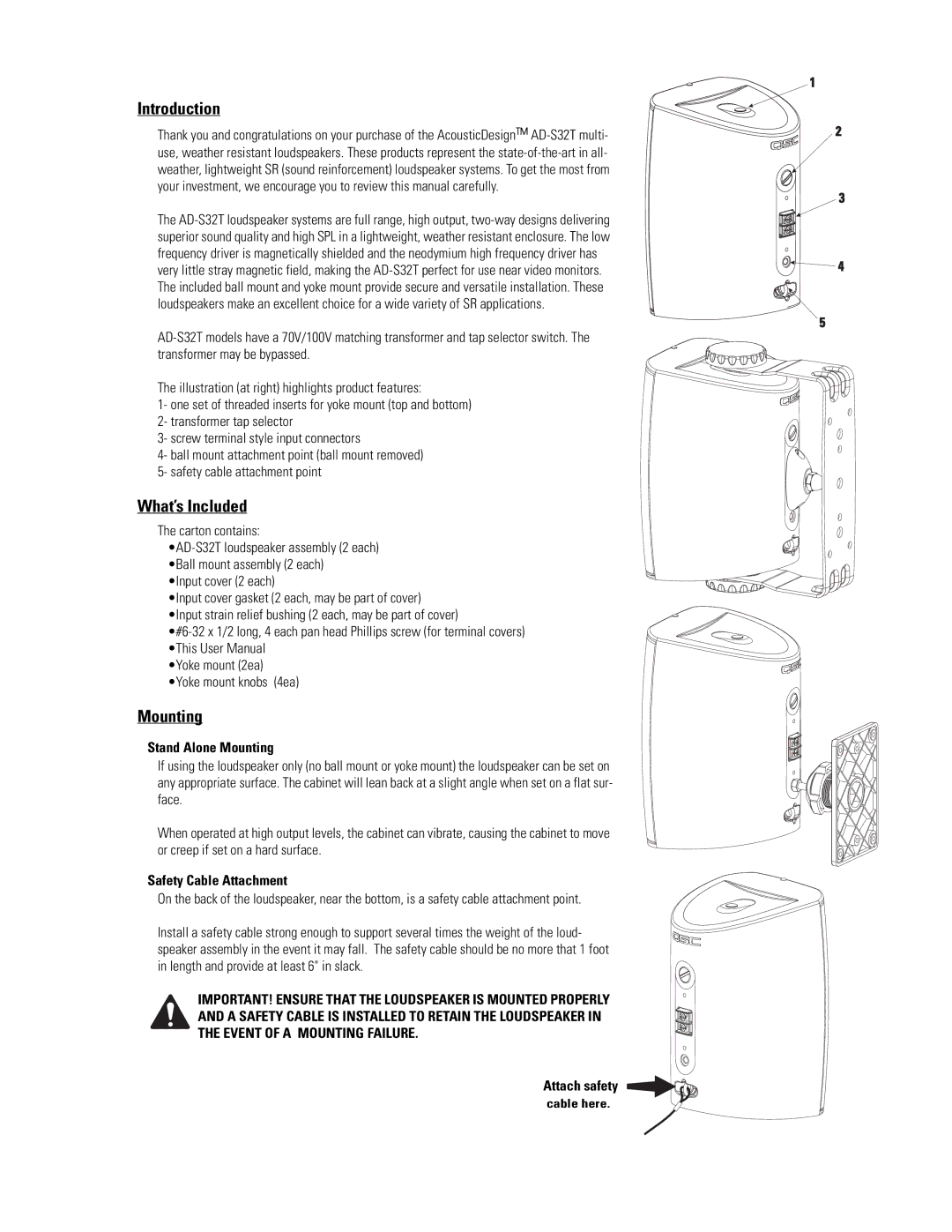 QSC Audio AD-S32T manual Introduction, What’s Included, Mounting 