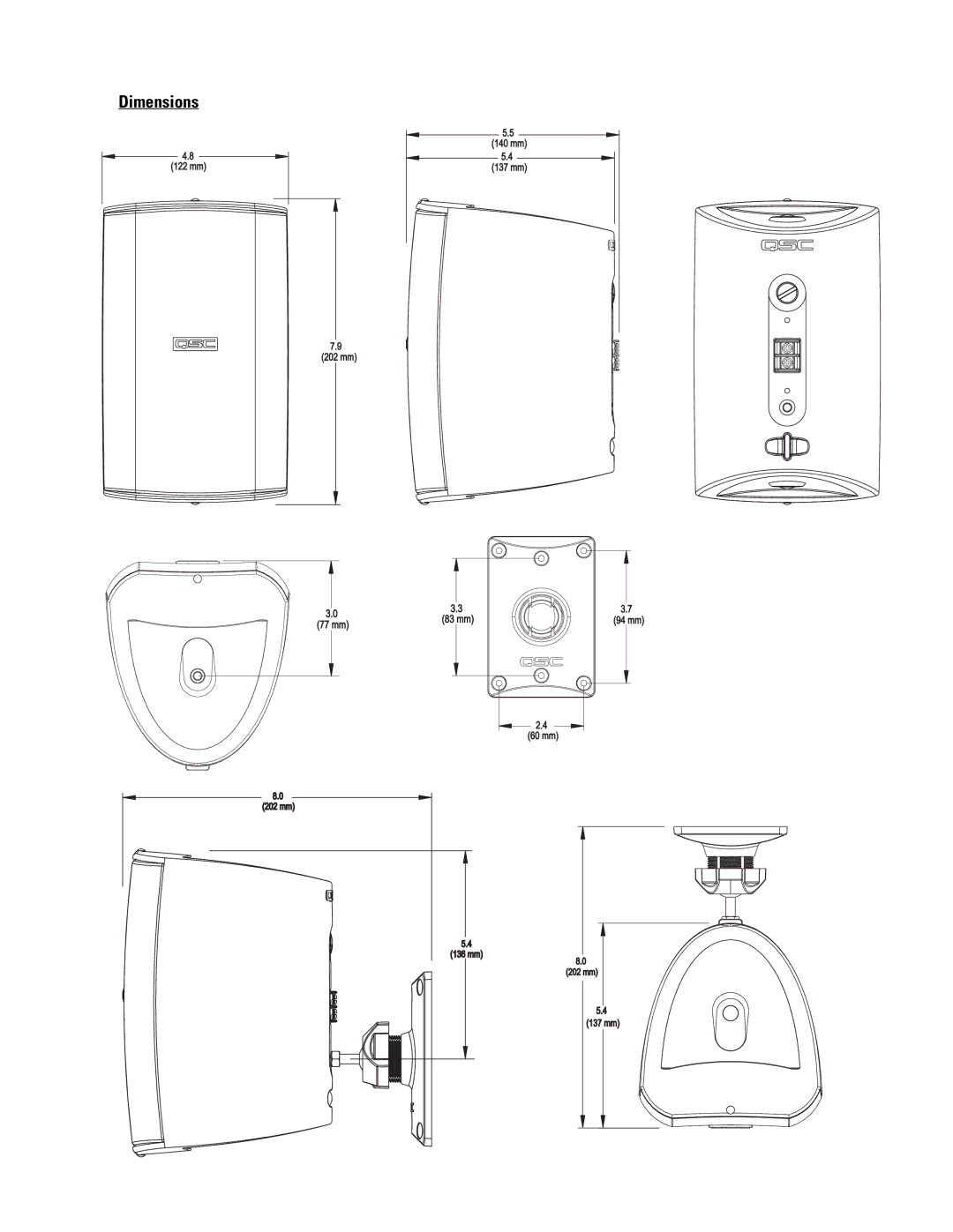 QSC Audio AD-S32T manual Dimensions 