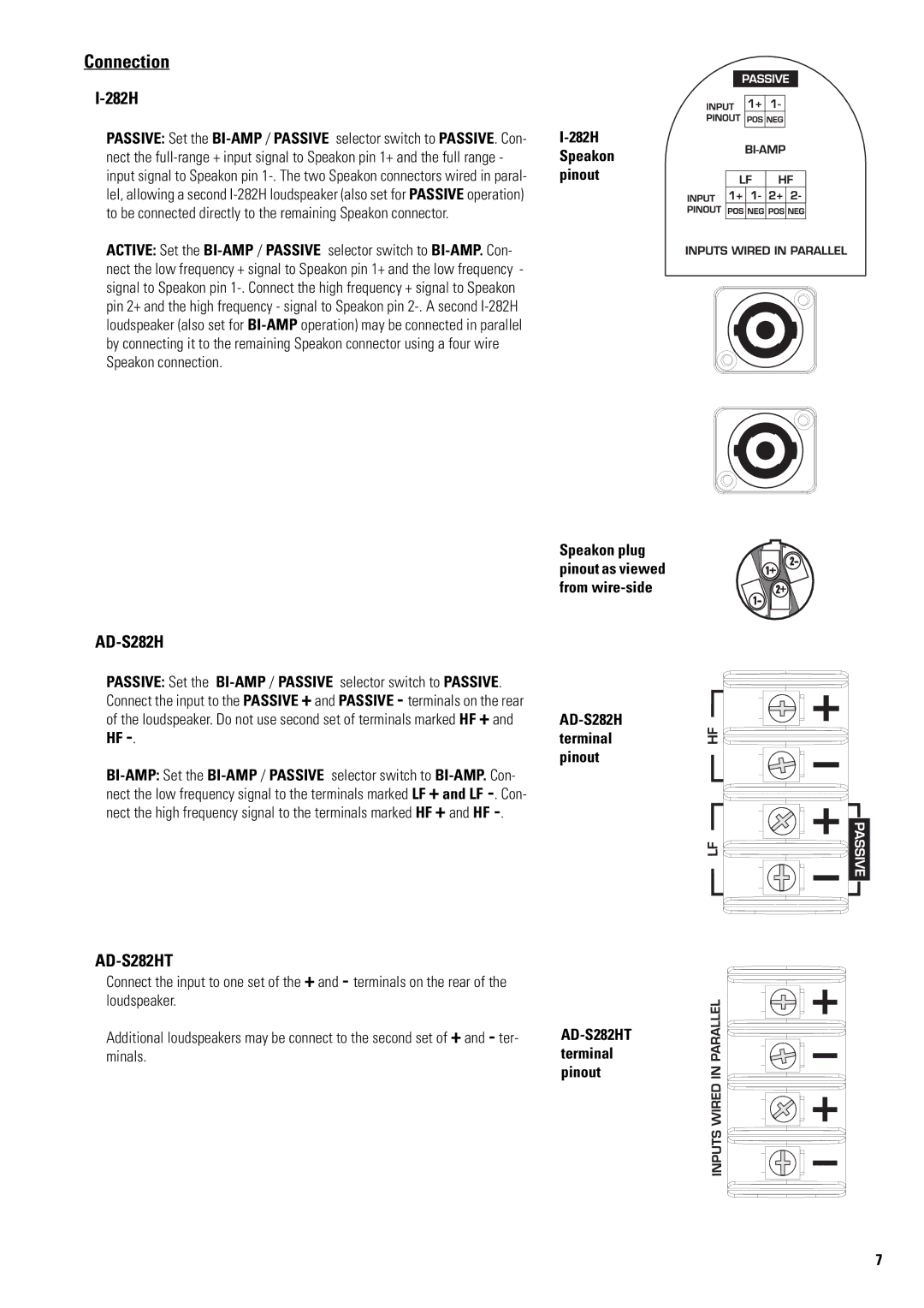 QSC Audio AD-S52T manual Connection, AD-S282H 