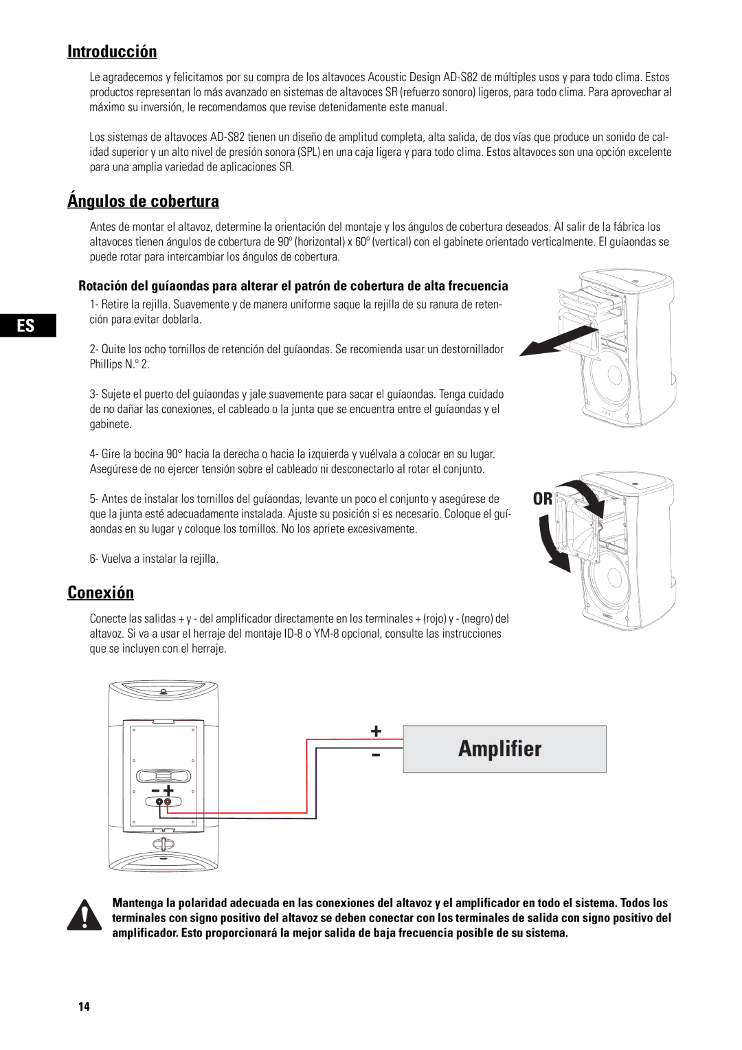 QSC Audio AD-S82H user manual Introducción, Ángulos de cobertura, Conexión 