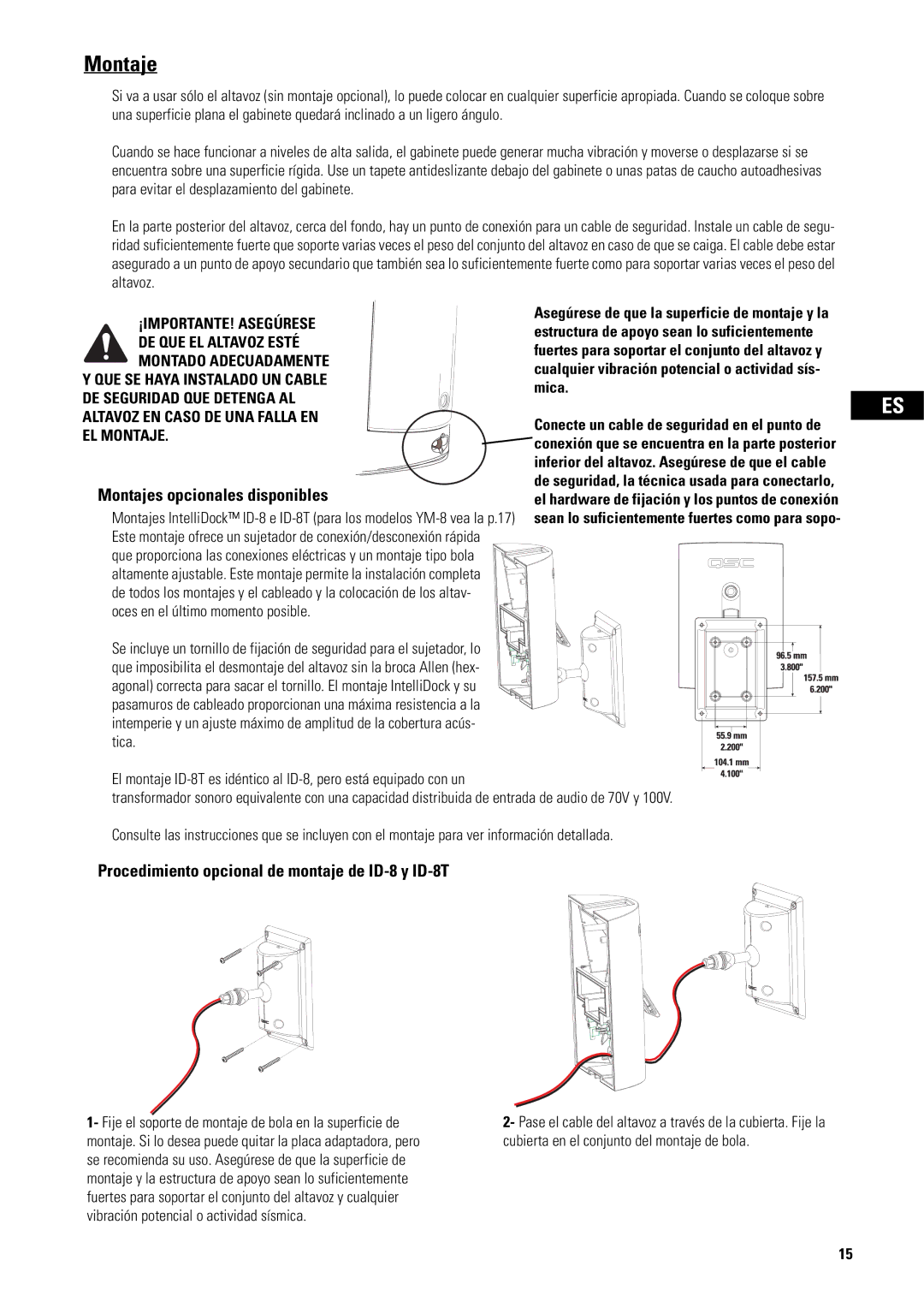 QSC Audio AD-S82H user manual Montajes opcionales disponibles, Procedimiento opcional de montaje de ID-8 y ID-8T 