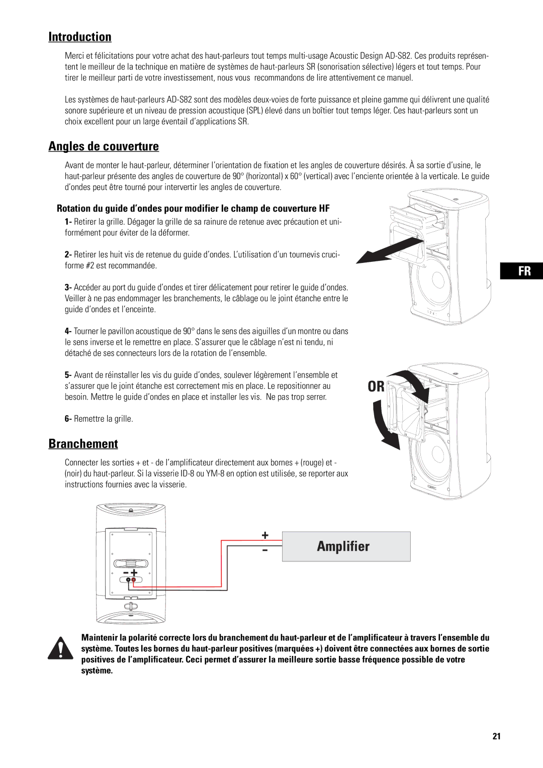 QSC Audio AD-S82H user manual Angles de couverture, Branchement 